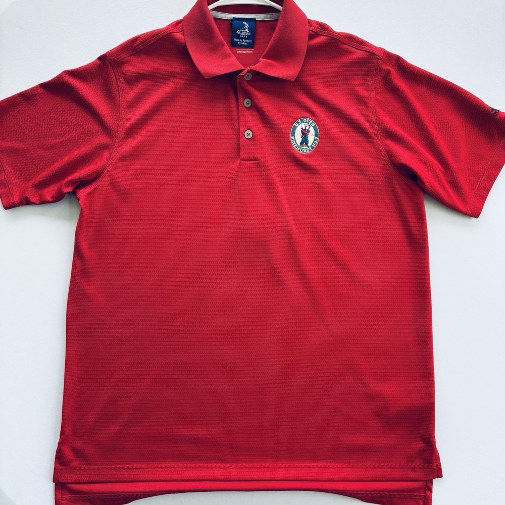 Pinehurst No. 2 Adidas Polo Mens L 2014 U.S. Open Red USGA Golf Climalite X22689